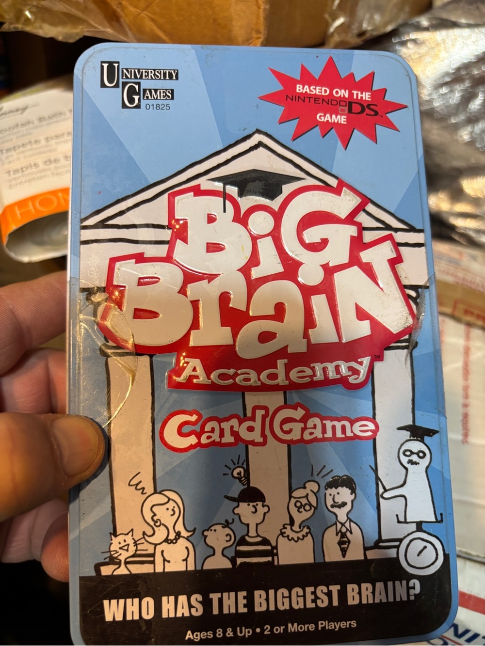 University Games Big Brain Academy Card Game - Light Blue Tin